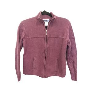 Pendleton Sweater Womens L Purple Wool Full Zip Ribbed Knit Long Sleeves Pockets